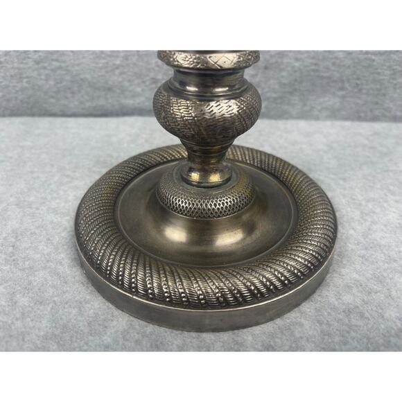 Vintage Pewter Candlestick Heavy 14" Tall Made in India Engraved 4.5" Base - Picture 3 of 7